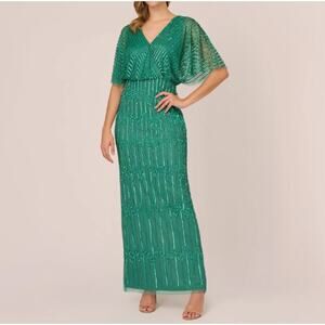 Adrianna Papell Hand Beaded Illusion Long Blouson Gown 2